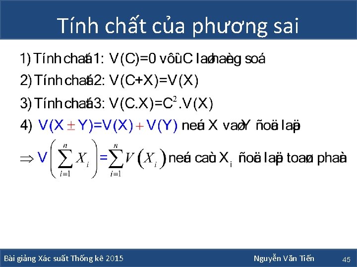 Tính chất của phương sai Bài giảng Xác suất Thống kê 2015 Nguyễn Văn