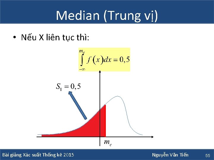 Median (Trung vị) • Nếu X liên tục thì: Bài giảng Xác suất Thống