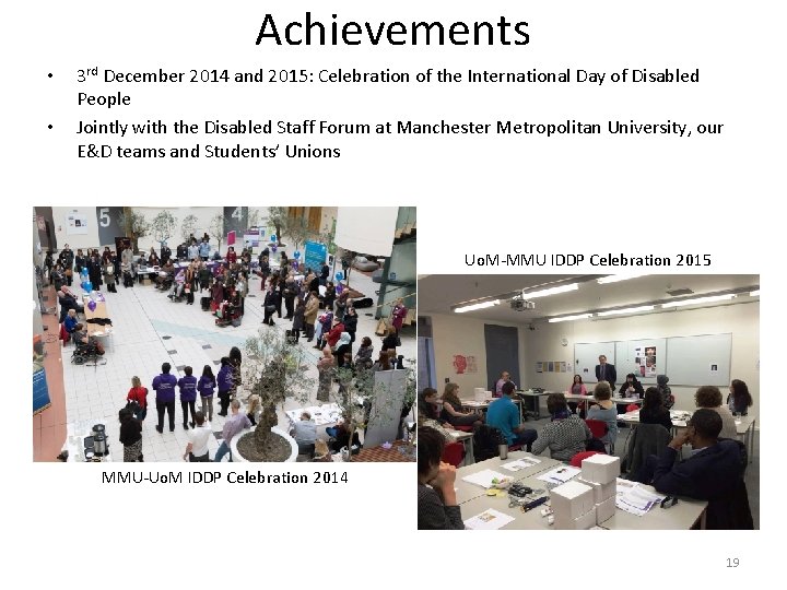 Achievements • • 3 rd December 2014 and 2015: Celebration of the International Day