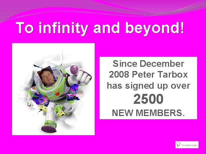 To infinity and beyond! Since December 2008 Peter Tarbox has signed up over 2500