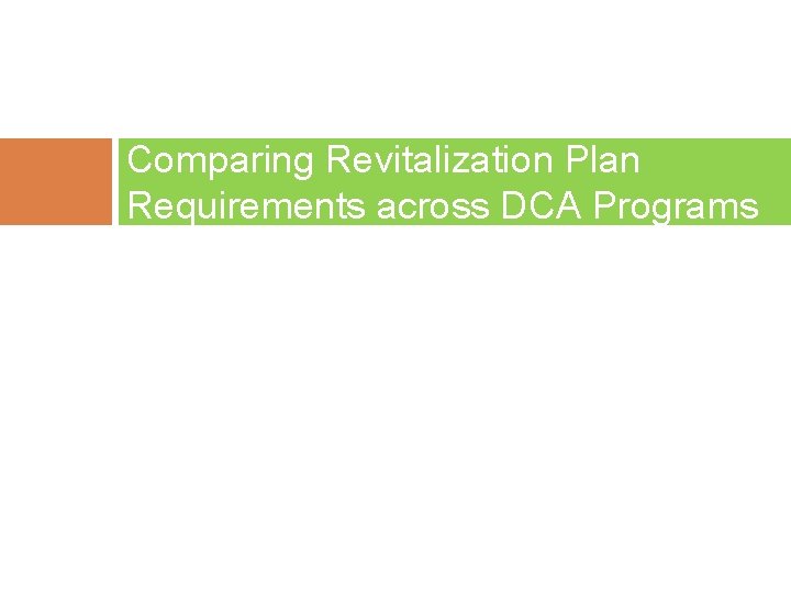 Comparing Revitalization Plan Requirements across DCA Programs 