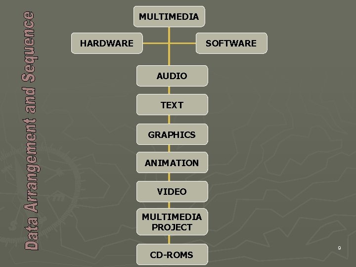 MULTIMEDIA HARDWARE SOFTWARE AUDIO TEXT GRAPHICS ANIMATION VIDEO MULTIMEDIA PROJECT CD-ROMS 9 