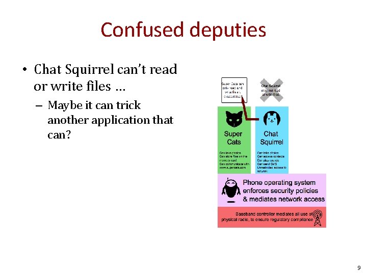 Confused deputies • Chat Squirrel can’t read or write files … – Maybe it