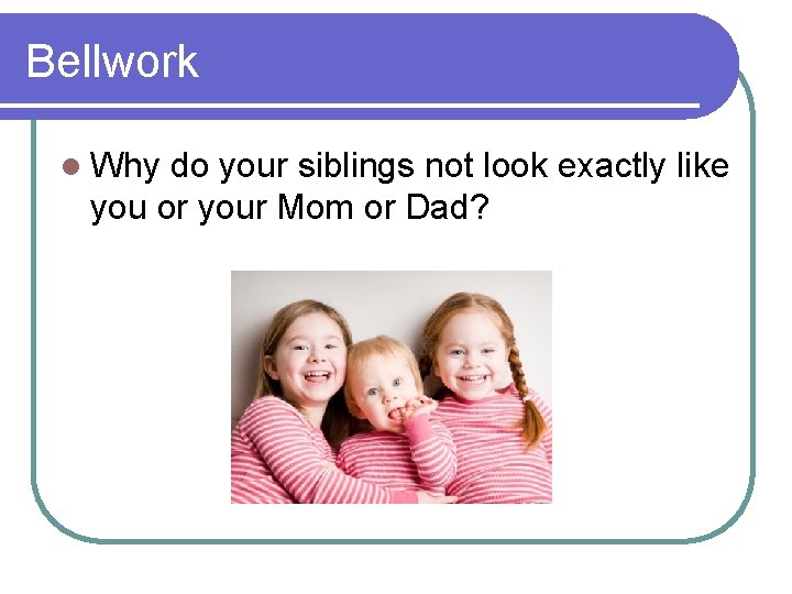 Bellwork l Why do your siblings not look exactly like you or your Mom