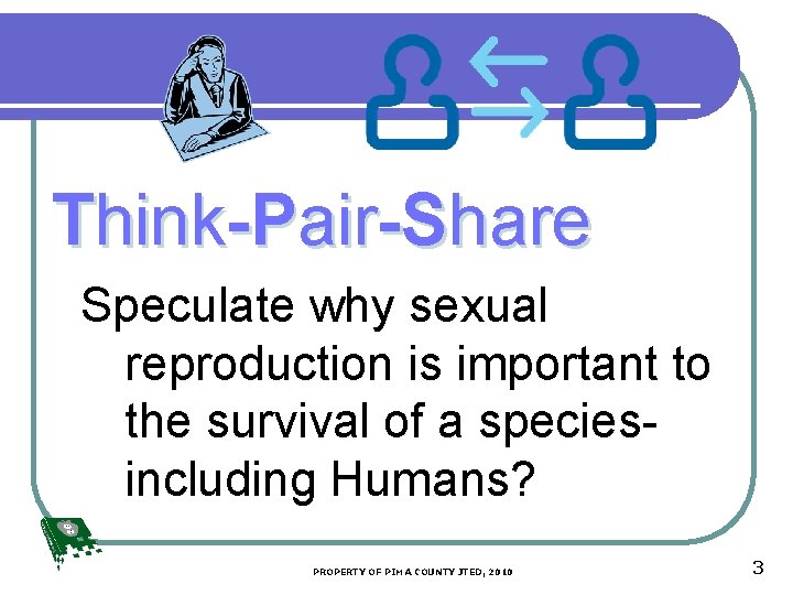 Think-Pair-Share Speculate why sexual reproduction is important to the survival of a speciesincluding Humans?