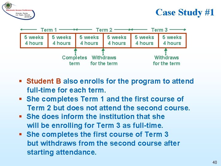 Case Study #1 Term 1 5 weeks 4 hours Term 2 5 weeks 4