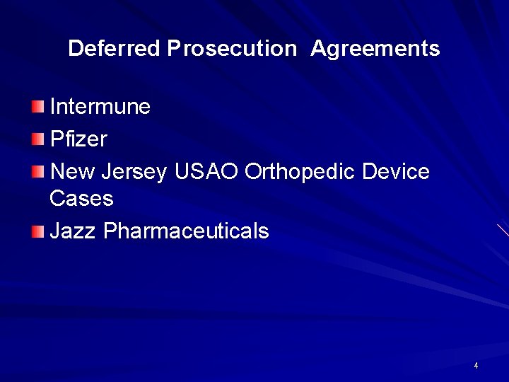 Deferred Prosecution Agreements Intermune Pfizer New Jersey USAO Orthopedic Device Cases Jazz Pharmaceuticals 4