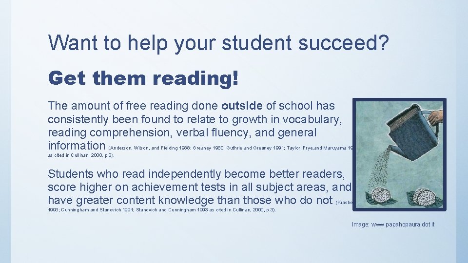 Want to help your student succeed? Get them reading! The amount of free reading