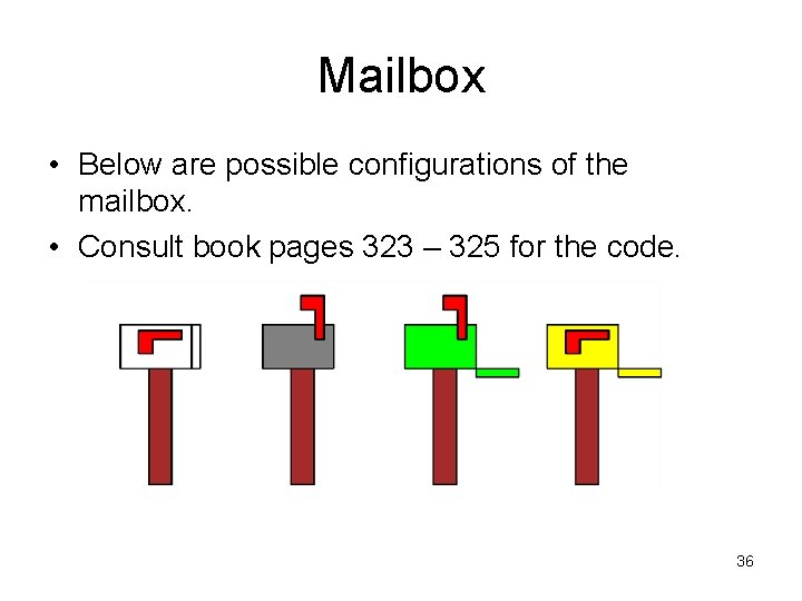 Mailbox • Below are possible configurations of the mailbox. • Consult book pages 323