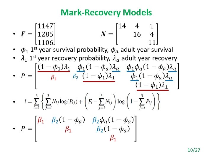 Mark-Recovery Models • 10/27 