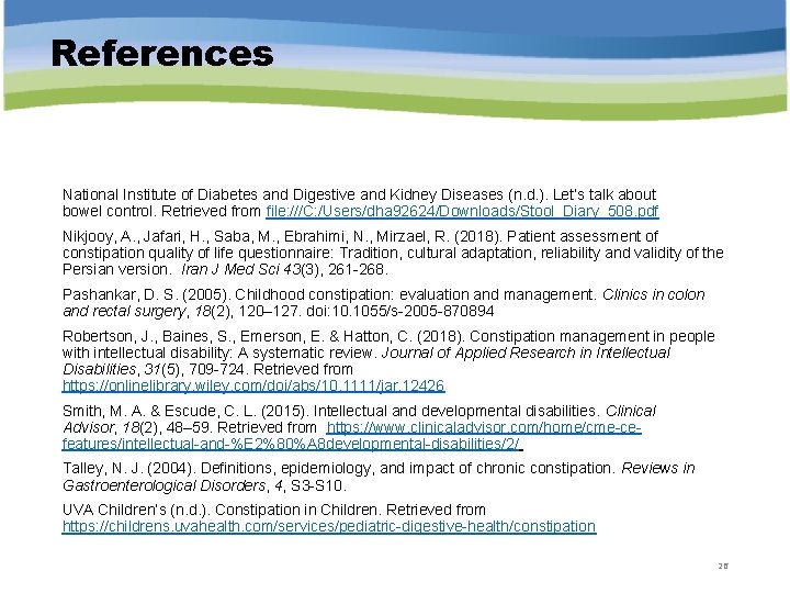 References National Institute of Diabetes and Digestive and Kidney Diseases (n. d. ). Let’s