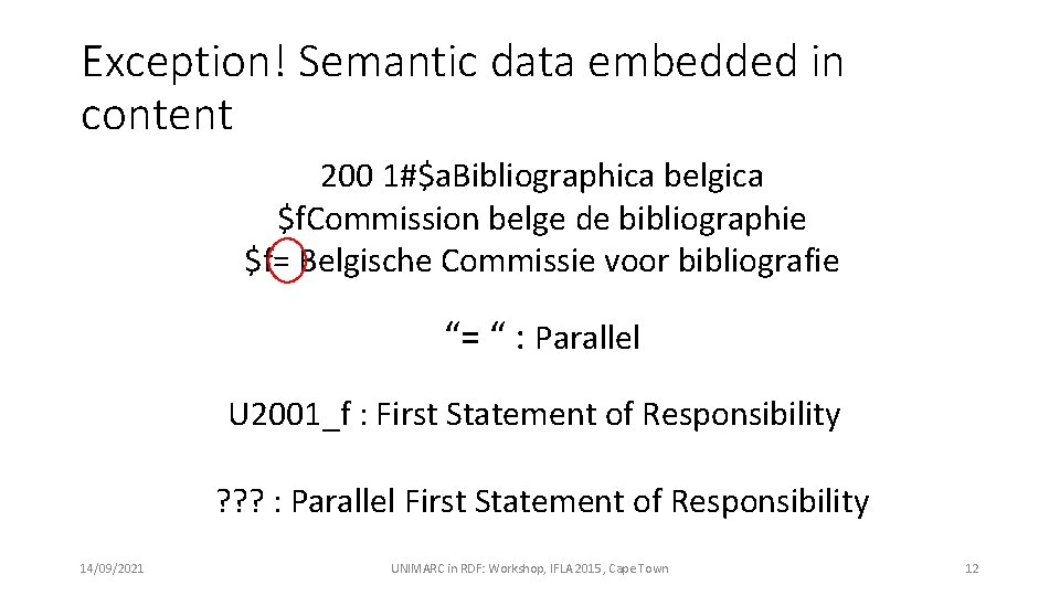 Exception! Semantic data embedded in content 200 1#$a. Bibliographica belgica $f. Commission belge de