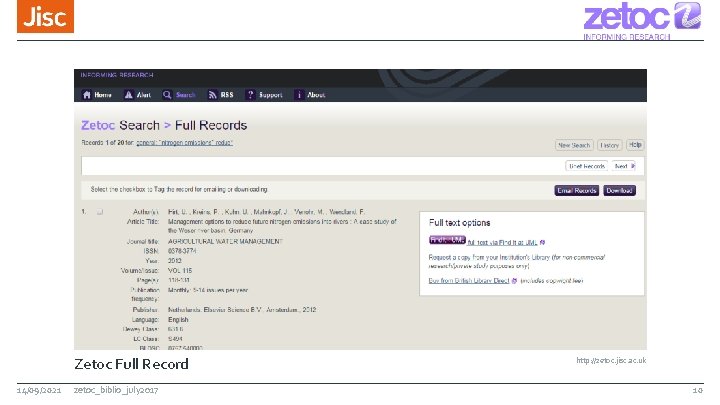 Zetoc Full Record 14/09/2021 zetoc_biblio_july 2017 http: //zetoc. jisc. ac. uk 10 