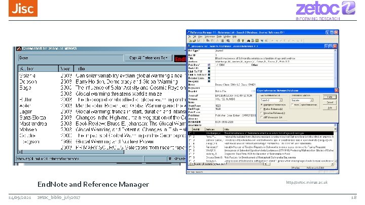 End. Note and Reference Manager 14/09/2021 zetoc_biblio_july 2017 http: //zetoc. mimas. ac. uk 18