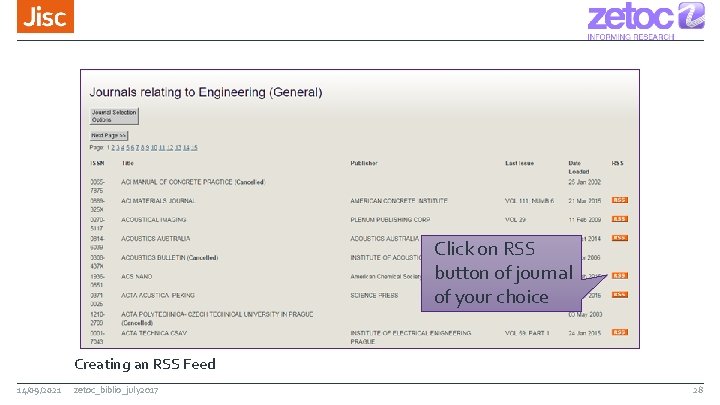 Click on RSS button of journal of your choice Creating an RSS Feed 14/09/2021