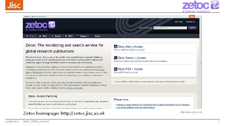 Zetoc homepage: http: //zetoc. jisc. ac. uk 14/09/2021 zetoc_biblio_july 2017 http: //zetoc. jisc. ac.