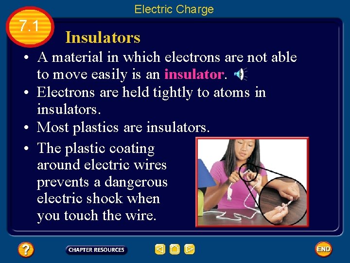 Electric Charge 7. 1 Insulators • A material in which electrons are not able