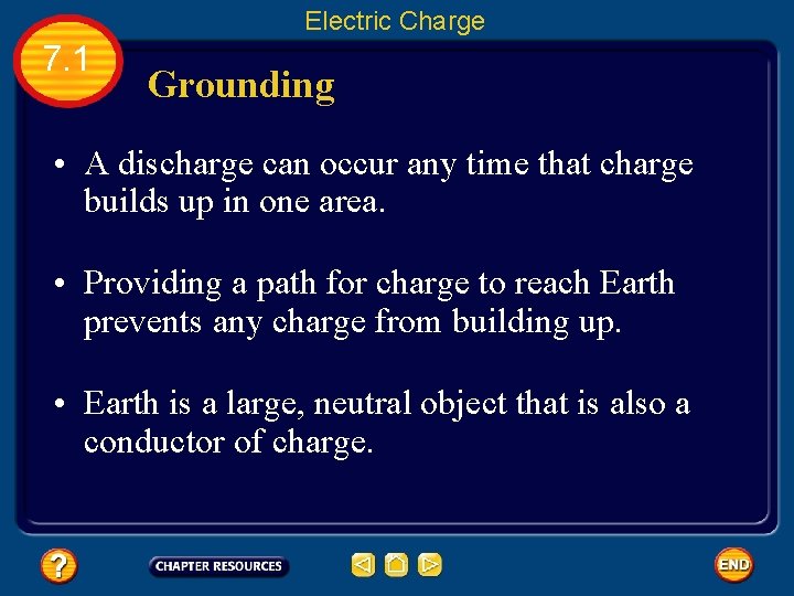 Electric Charge 7. 1 Grounding • A discharge can occur any time that charge