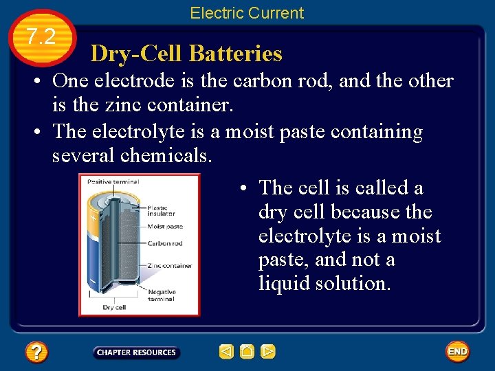 Electric Current 7. 2 Dry-Cell Batteries • One electrode is the carbon rod, and