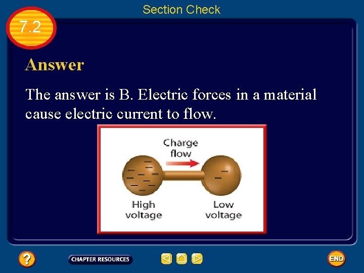 Section Check 7. 2 Answer The answer is B. Electric forces in a material