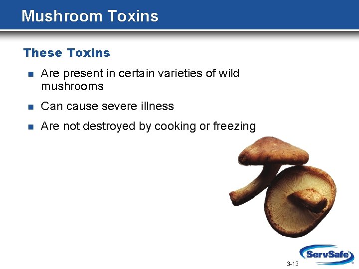 Mushroom Toxins These Toxins n Are present in certain varieties of wild mushrooms n