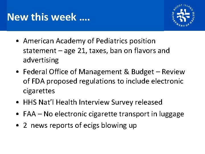 New this week …. • American Academy of Pediatrics position statement – age 21,
