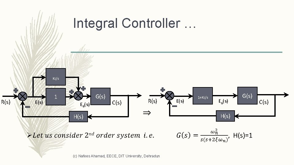 Integral Controller … Ki/s R(s) E(s) G(s) 1 Ea(s) C(s) R(s) H(s) (c) Nafees
