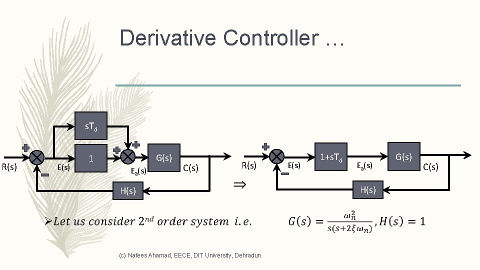 Derivative Controller … s. Td R(s) E(s) G(s) 1 Ea(s) C(s) R(s) H(s) (c)