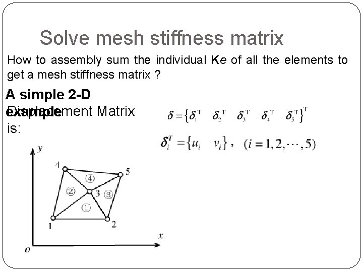 Solve mesh stiffness matrix How to assembly sum the individual Ke of all the