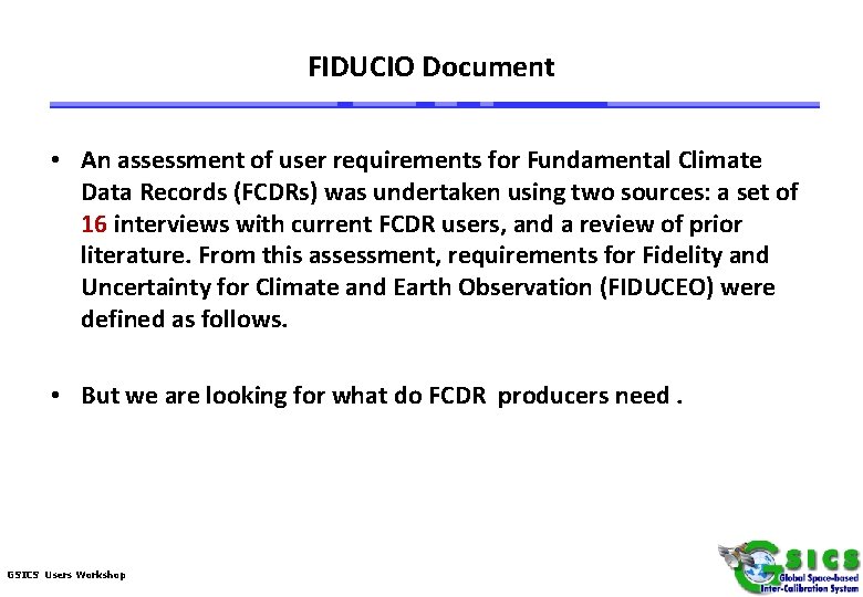 FIDUCIO Document • An assessment of user requirements for Fundamental Climate Data Records (FCDRs)