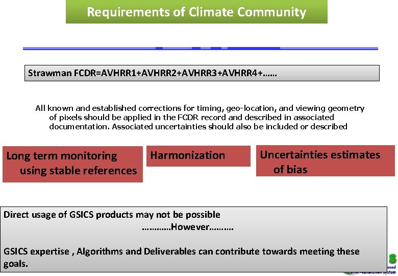Requirements of Climate Community Strawman FCDR=AVHRR 1+AVHRR 2+AVHRR 3+AVHRR 4+…… All known and established