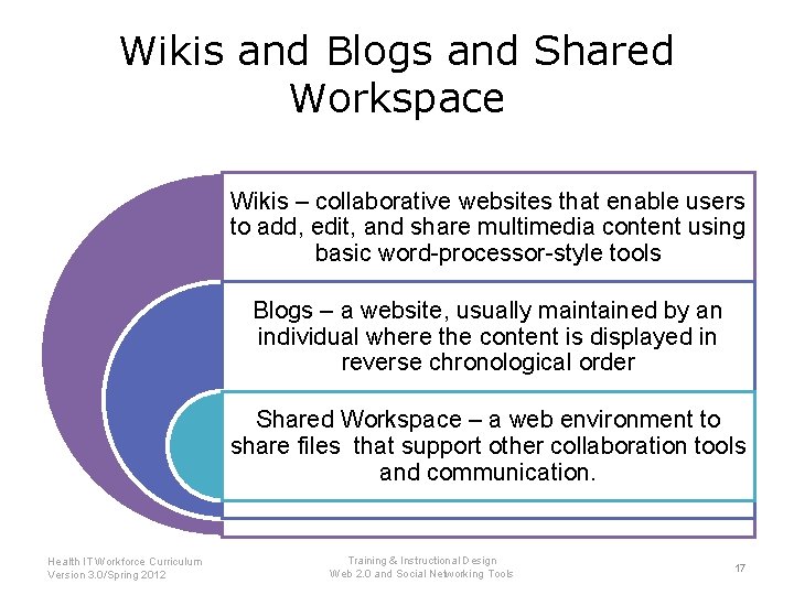 Wikis and Blogs and Shared Workspace Wikis – collaborative websites that enable users to