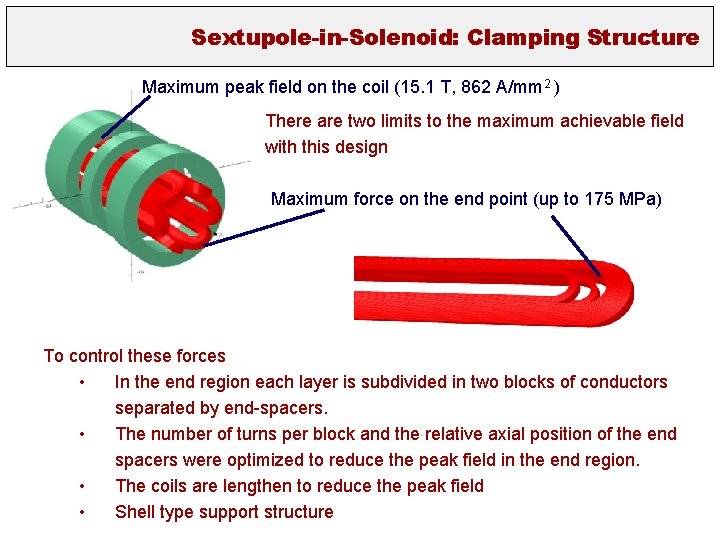 Sextupole-in-Solenoid: Clamping Structure Maximum peak field on the coil (15. 1 T, 862 A/mm