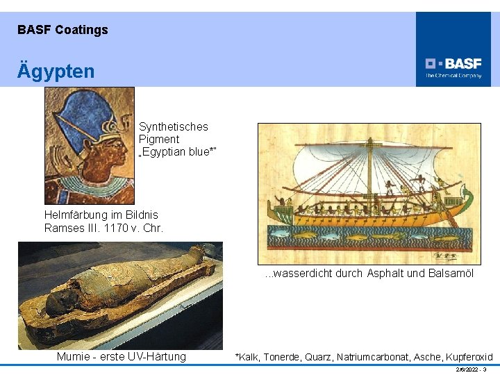 BASF Coatings Ägypten Synthetisches Pigment „Egyptian blue*“ Helmfärbung im Bildnis Ramses III. 1170 v.