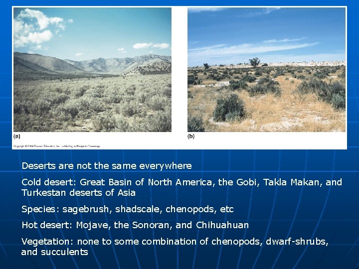 Deserts are not the same everywhere Cold desert: Great Basin of North America, the