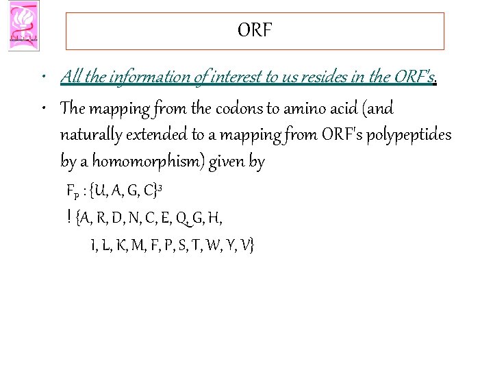 ORF • All the information of interest to us resides in the ORF's. •