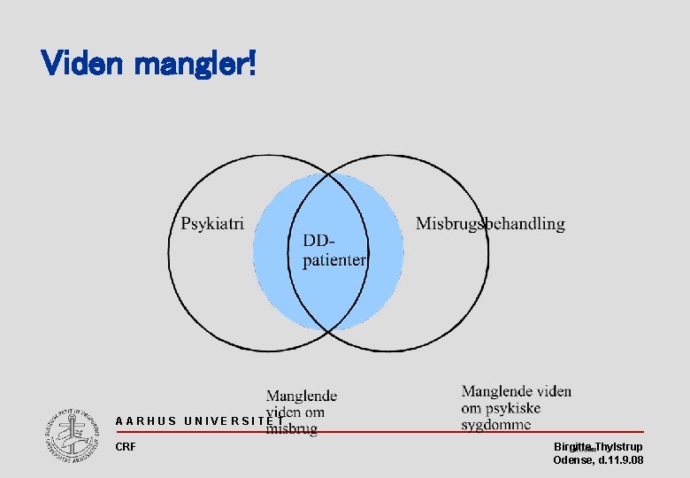 Viden mangler! AARHUS UNIVERSITET CRF Birgitte Thylstrup Odense, d. 11. 9. 08 