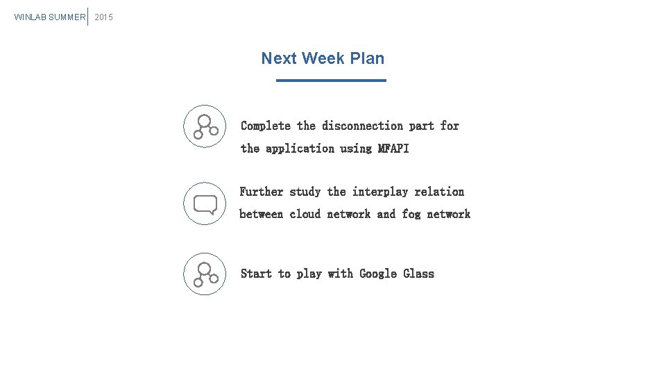 WINLAB SUMMER 2015 Next Week Plan Complete the disconnection part for the application using WINLAB SUMMER 2015 Next Week Plan Complete the disconnection part for the application using