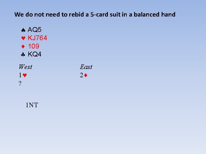 We do not need to rebid a 5 -card suit in a balanced hand