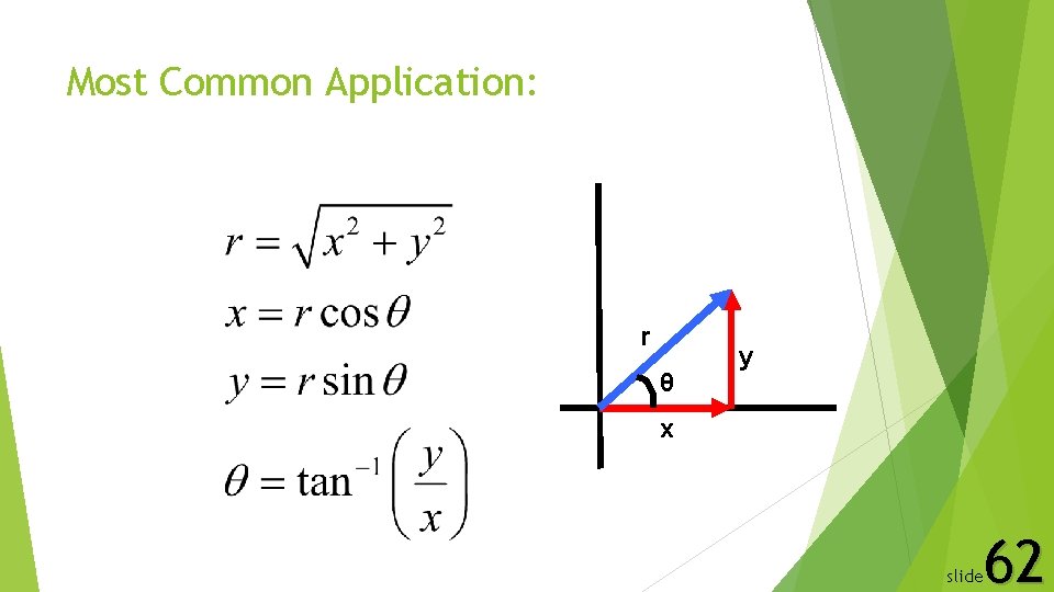 Most Common Application: r θ y x 62 slide 