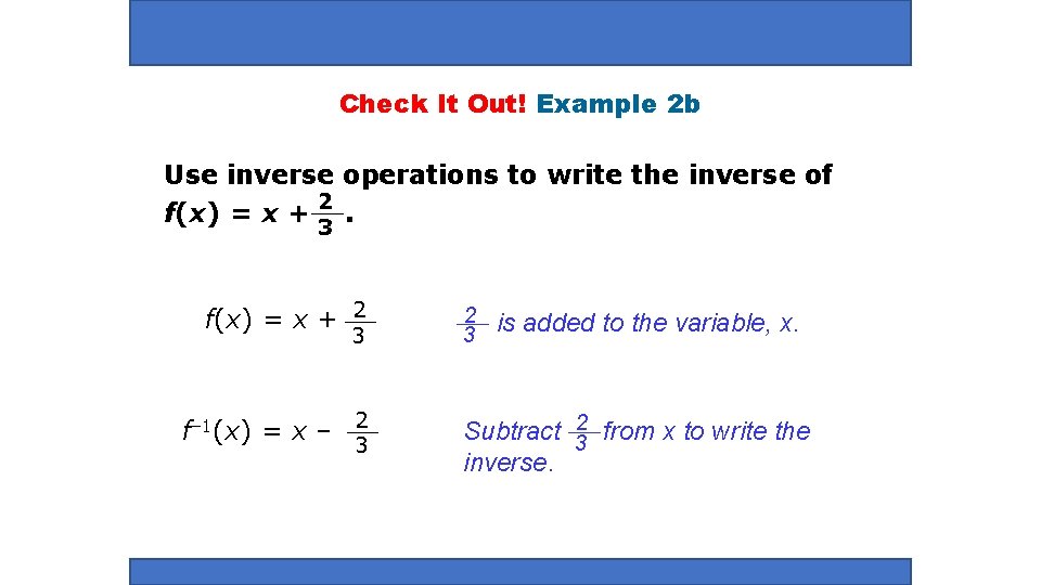 Check It Out! Example 2 b Use inverse operations to write the inverse of