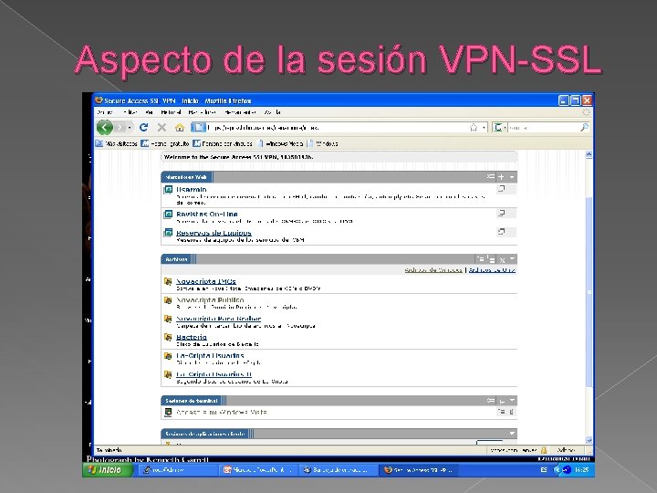 Aspecto de la sesión VPN-SSL 