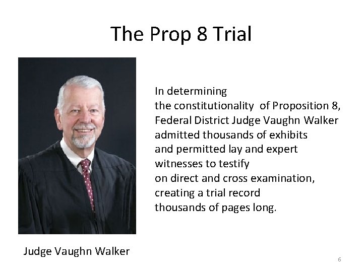 The Prop 8 Trial In determining the constitutionality of Proposition 8, Federal District Judge