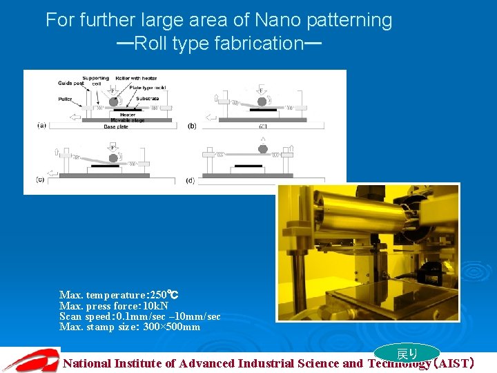 For further large area of Nano patterning ーRoll type fabricationー Max. temperature： 250℃ Max.