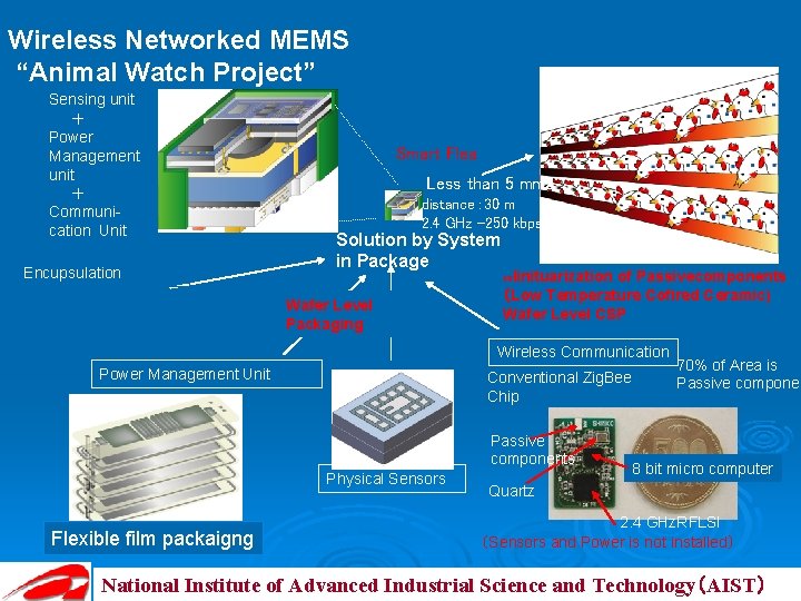 Wireless Networked MEMS “Animal Watch Project” Sensing unit ＋ Power Management unit ＋ Communication