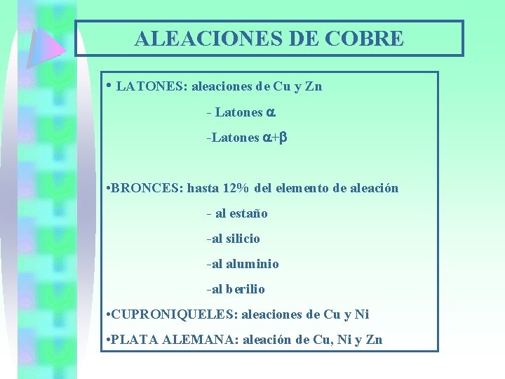 ALEACIONES DE COBRE • LATONES: aleaciones de Cu y Zn - Latones -Latones +