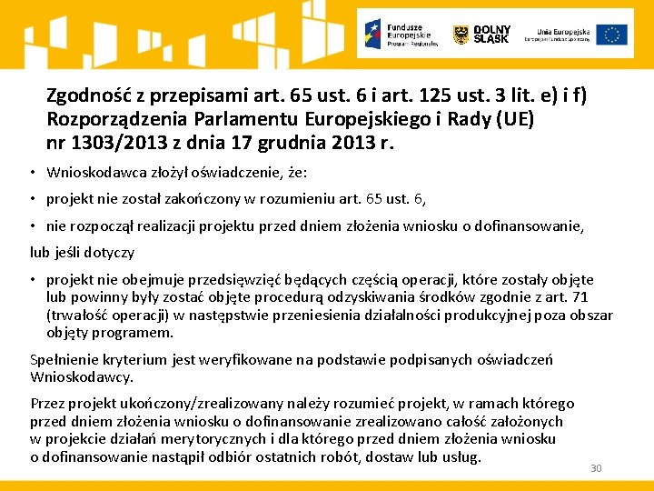 Zgodność z przepisami art. 65 ust. 6 i art. 125 ust. 3 lit. e)