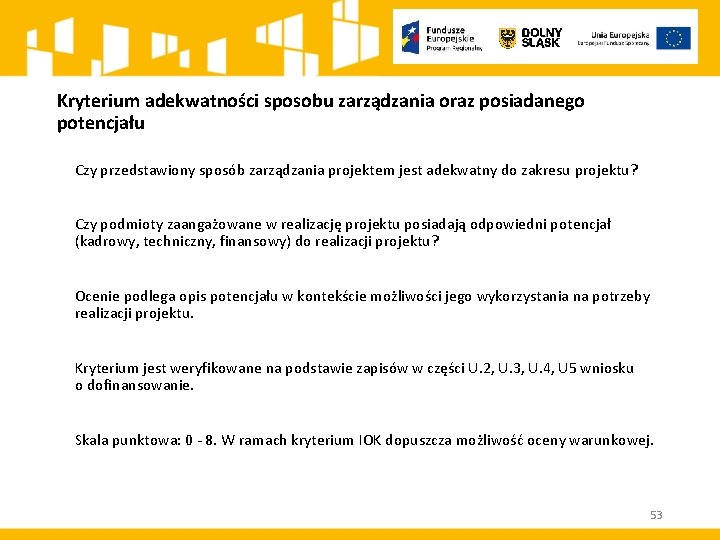 Kryterium adekwatności sposobu zarządzania oraz posiadanego potencjału Czy przedstawiony sposób zarządzania projektem jest adekwatny