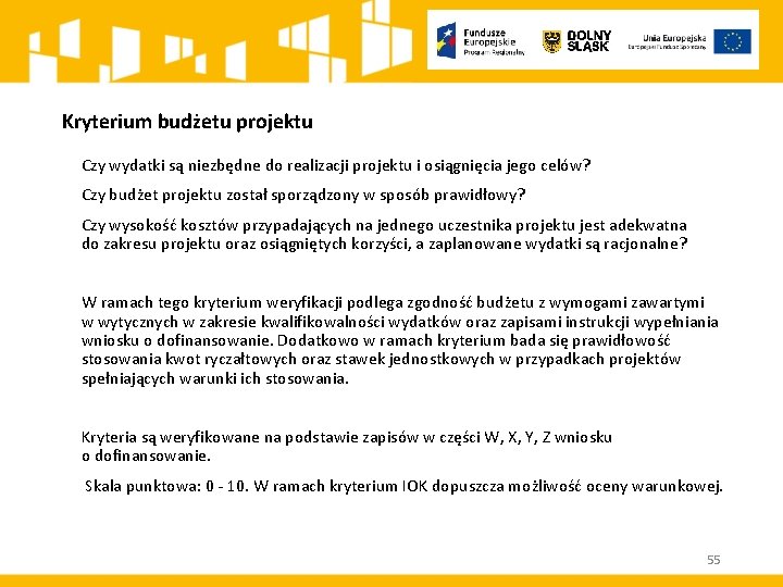 Kryterium budżetu projektu Czy wydatki są niezbędne do realizacji projektu i osiągnięcia jego celów?