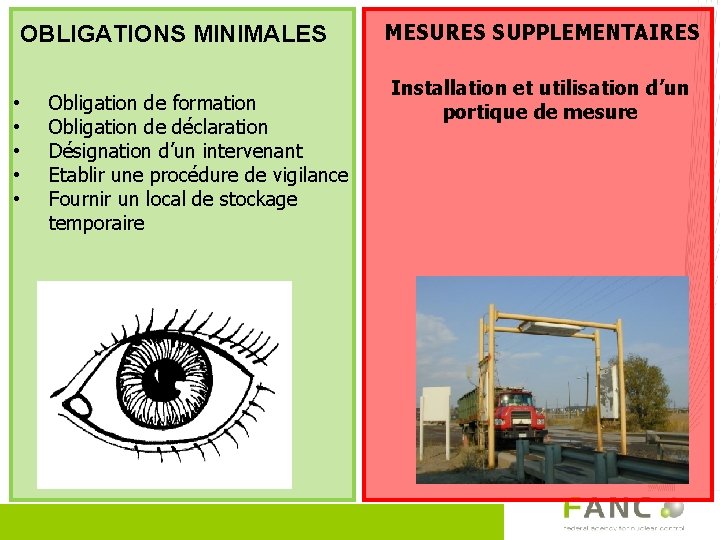 OBLIGATIONS MINIMALES • • • Obligation de formation Obligation de déclaration Désignation d’un intervenant